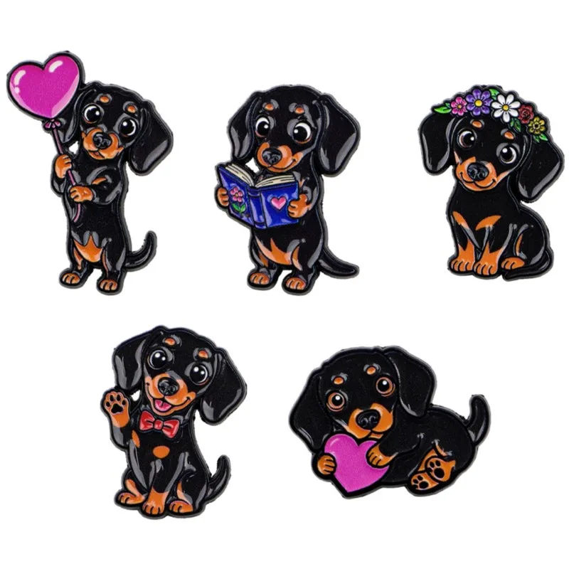Cosplay Prop Bag - 5pcs Cute Dachshund Enamel Pin Set