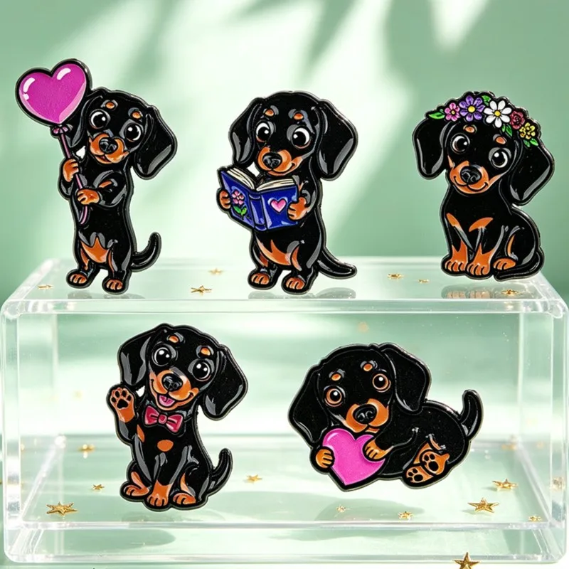 5pcs Cute Dachshund Enamel Pin - Cosplay Prop Bag recension och pris