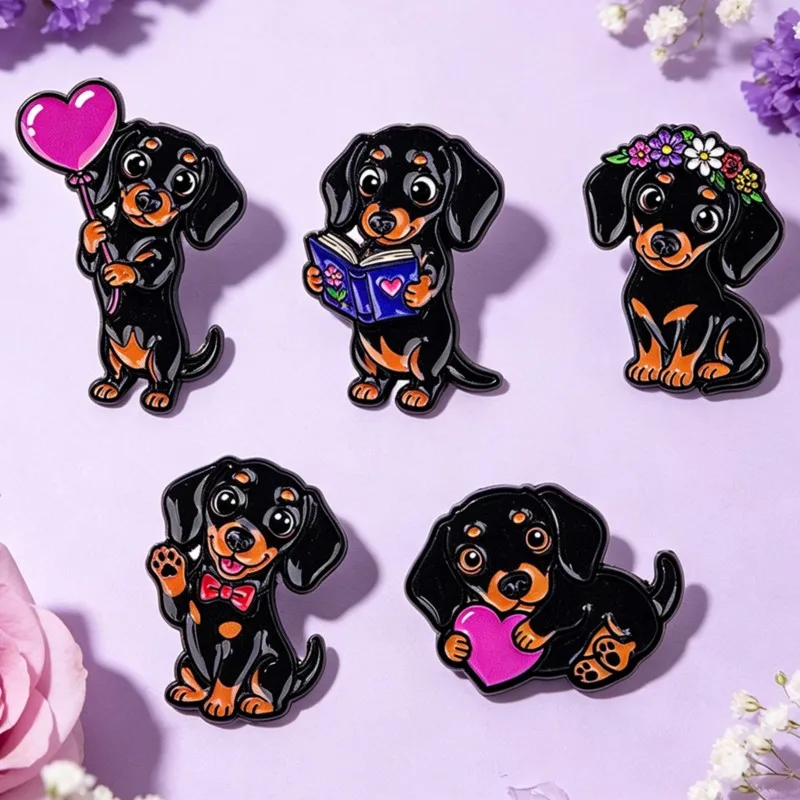 5pcs Cute Dachshund Enamel Pin - Cosplay Prop Bag recension och pris