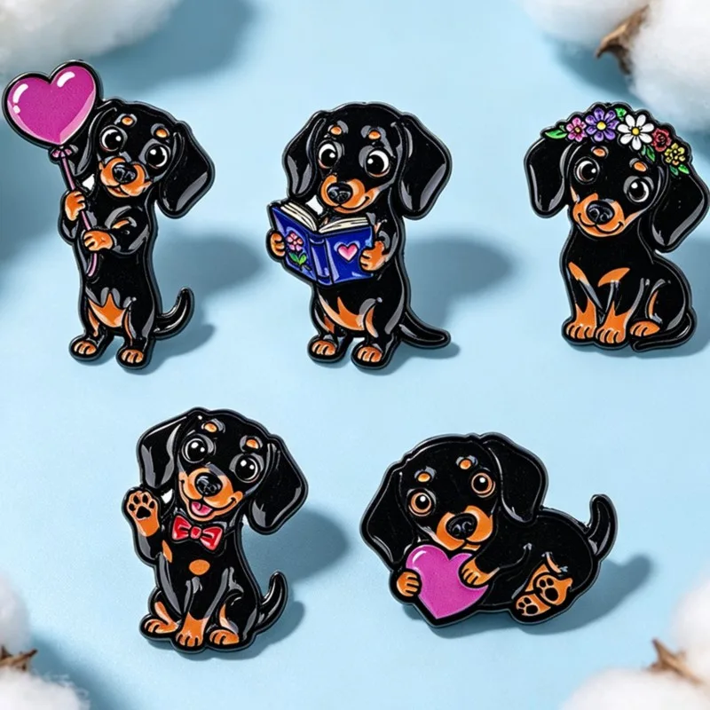 5pcs Cute Dachshund Enamel Pin - Cosplay Prop Bag recension och pris